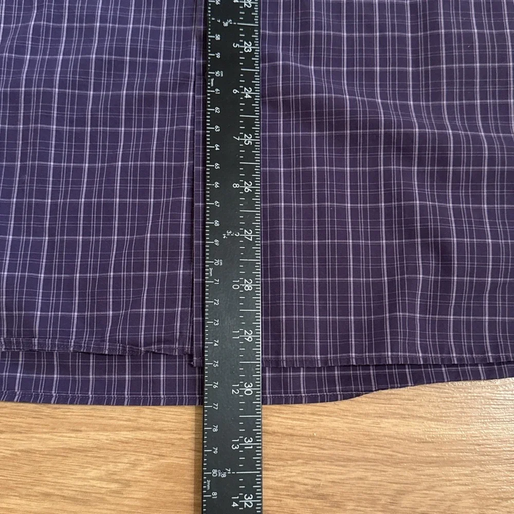 John Varvatos Shirt Mens LUXE Sz 16 Purple Plaid Long Sleeve Button Down Preppy